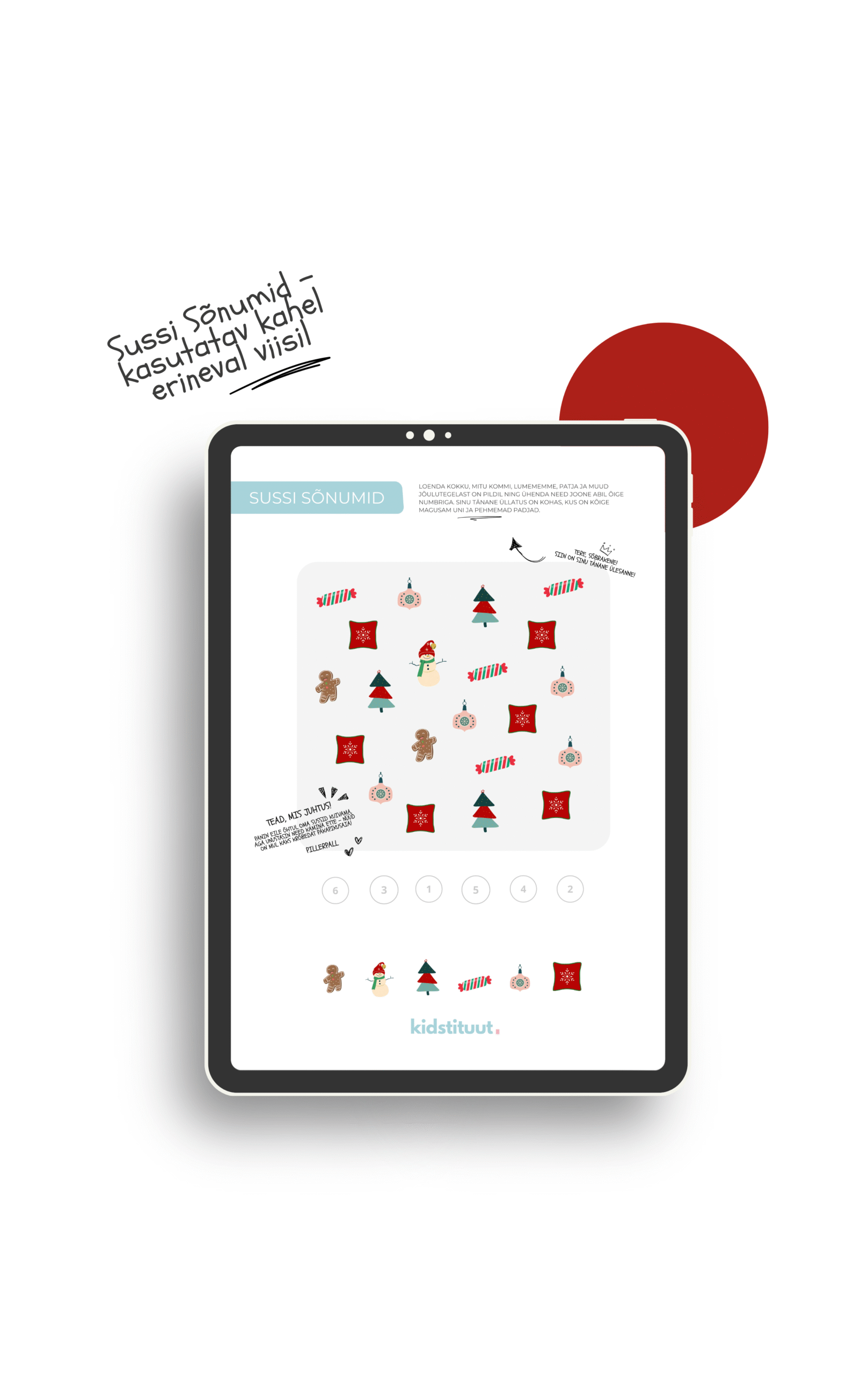 Jõuluaja tegeluslehed Sussi Sõnumid: kahe erineva kasutusviisiga harjutuslehed